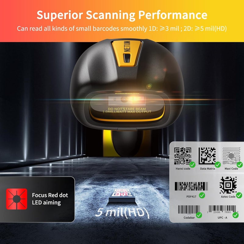 NETUM Upgraded QR Industrial Bluetooth Barcode Scanner with Charging Dock, Wireless 2D 1D Bar Code Reader 2600mAh Drop Protection Shock Dust Proof Hands Free for Windows Mac Android iOS (NT-1202W) - Image 3